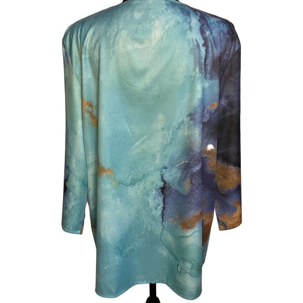 NWT C.O.Z.Y 3/4 length sleeve Soft V neck tropical look top l XL l - Picture 6 of 11